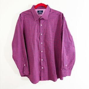 NWT Original Penguin Red & Navy Gingham Plaid Heritage Slim Fit Shirt Size 17
